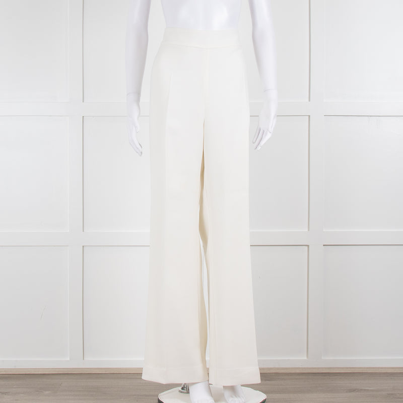 Halston White Crepe Wide Leg Trousers