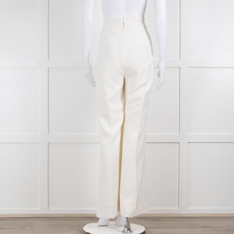 Halston White Crepe Wide Leg Trousers