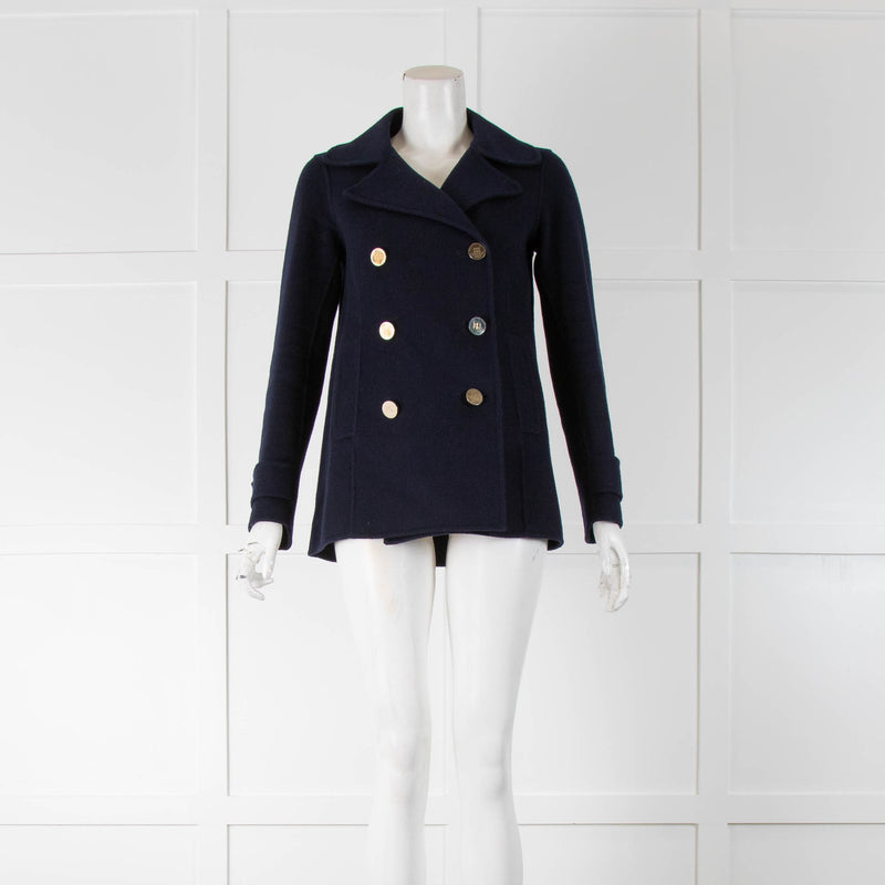 Carolina Herrera Navy Blue Peacoat With Gold Buttons