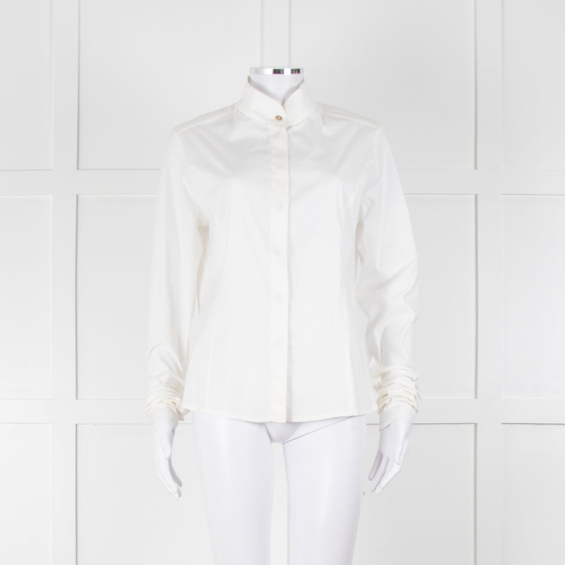 Sarah Pacini White Collarless Tailored Shirt