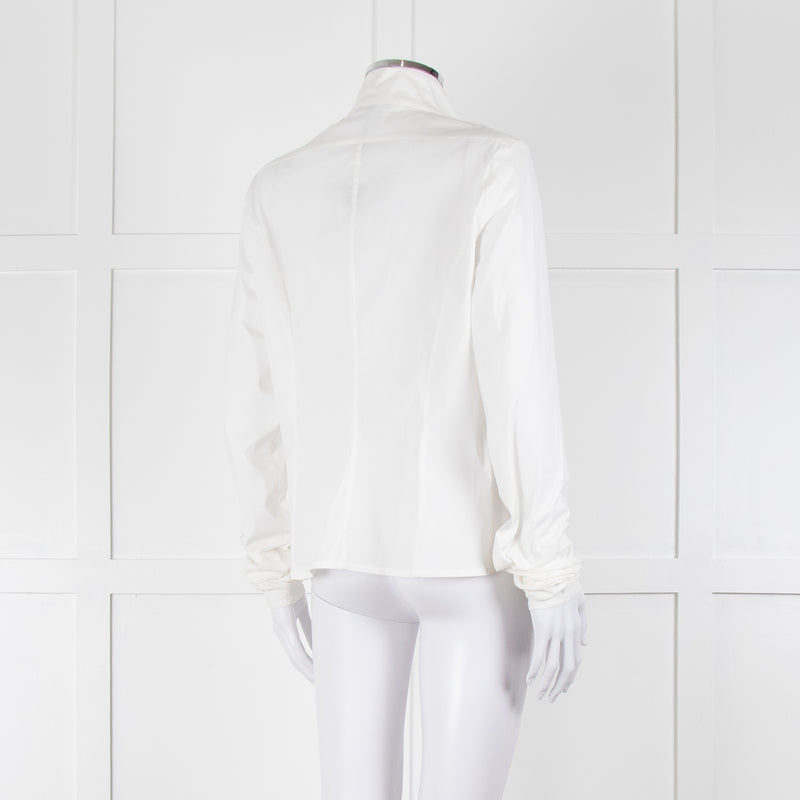 Sarah Pacini White Collarless Tailored Shirt