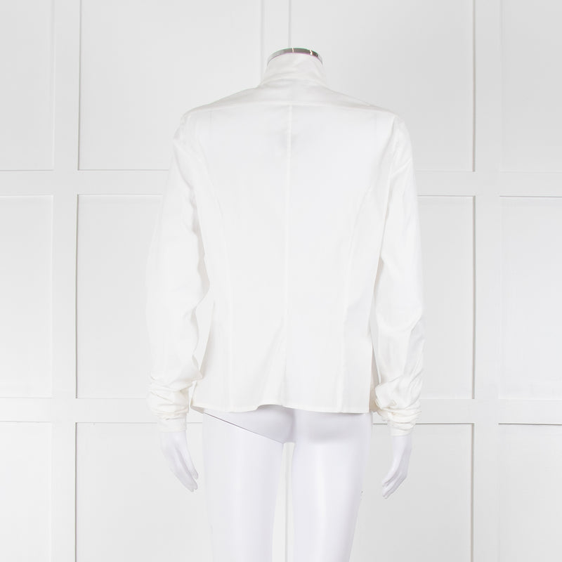 Sarah Pacini White Collarless Tailored Shirt