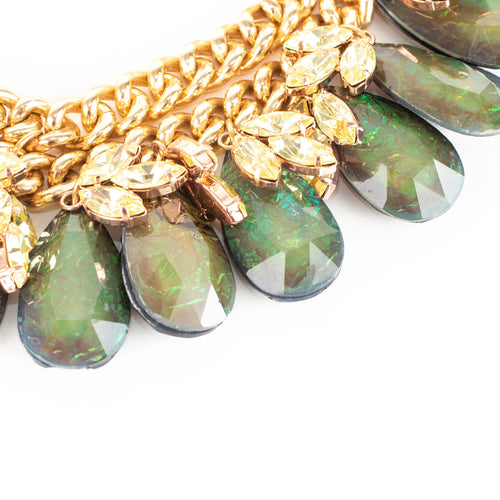 Mawi Gold Green Resin Statement Necklace
