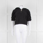 ba&sh Black Short Sleeve Hooded Top With Diamante Buttons