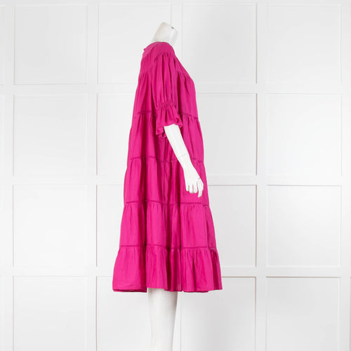 Merlette Pink Cotton Tiered Short Sleeve Dress