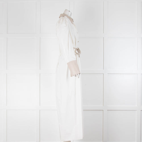 Nanushka White Beige Vegan Leather Trim100 Long Sleeve Maxi Dress