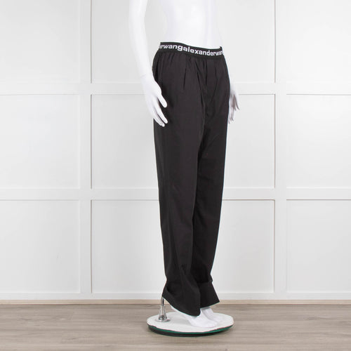 Alexander Wang Black Cotton Poplin Trousers with Logo Waistband