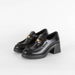 Miu Miu Black Leather Gold Penny Heel Loafers