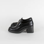 Miu Miu Black Leather Gold Penny Heel Loafers