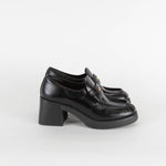 Miu Miu Black Leather Gold Penny Heel Loafers