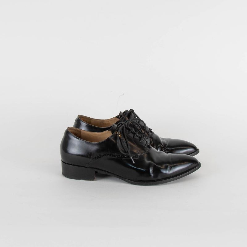 Chanel Black Leather Lace Up Oxford Shoes