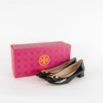 Tory Burch Black Patent Metal Logo Mid Heel Ballet Flats