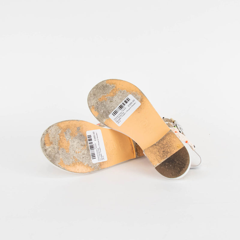 Chanel Cream Tweed CC T Strap Flat Sandals