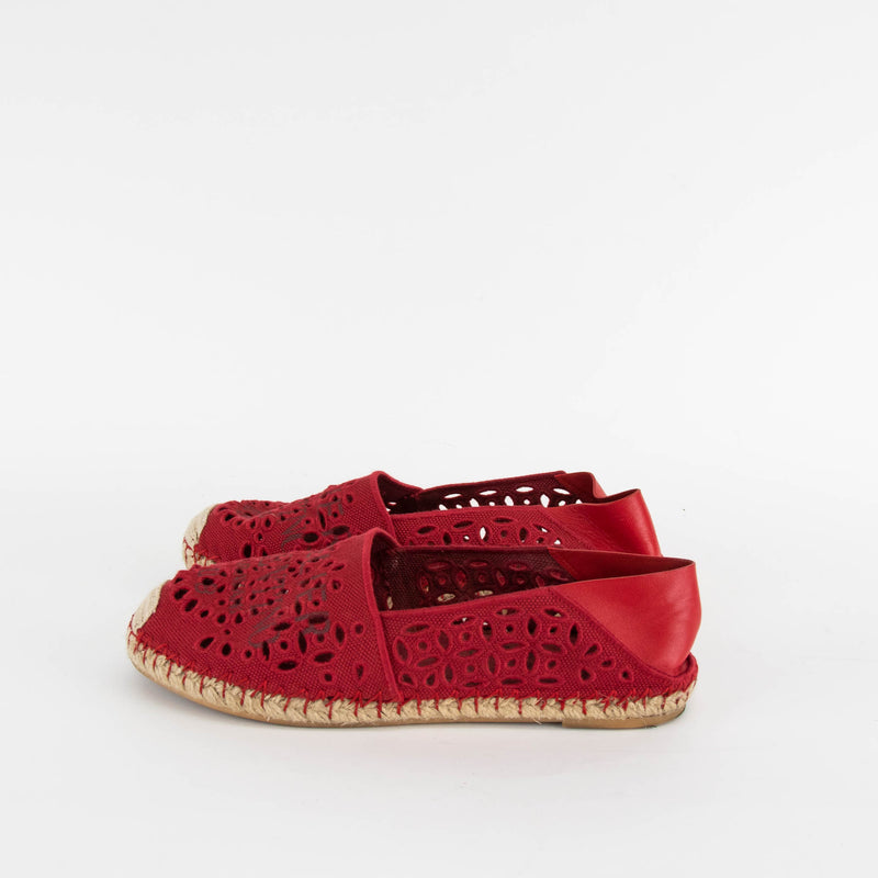 Valentino Red Cloth Broderie Anglaise Flat Espadrilles