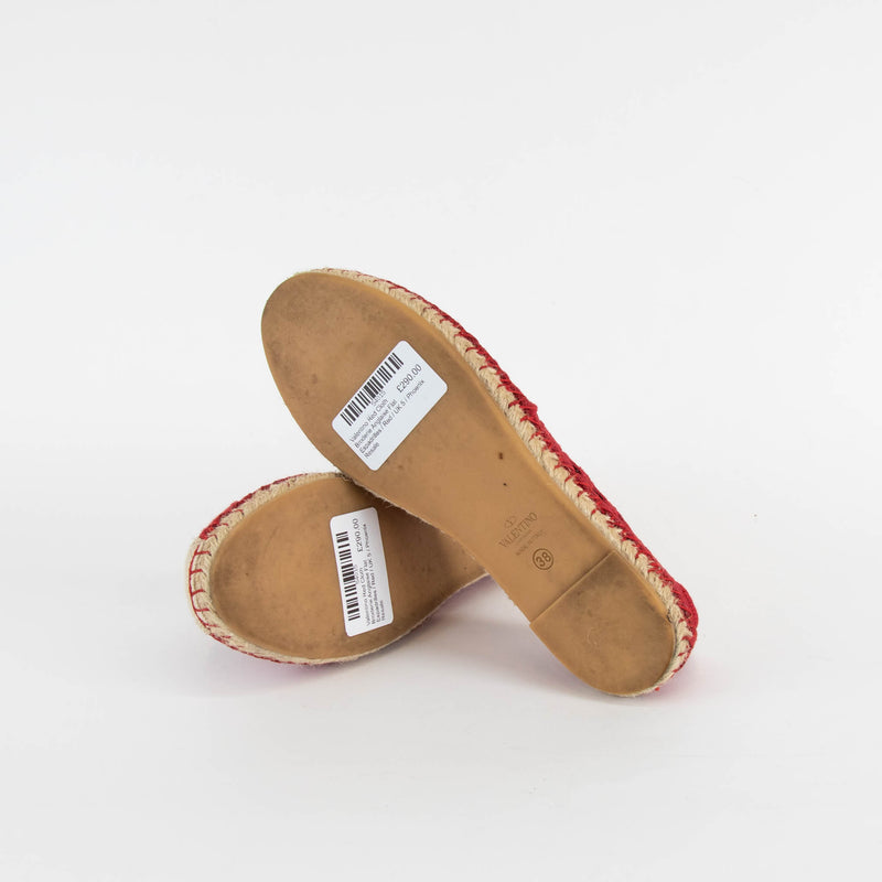 Valentino Red Cloth Broderie Anglaise Flat Espadrilles