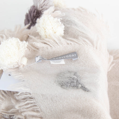 The Holy Goat Oatmeal Frayed Hem Cashmere Scarf