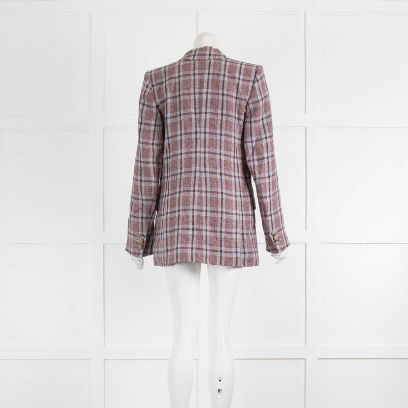 Etoile Isabel Marant Blue Burgundy Check Linen Blazer Jacket