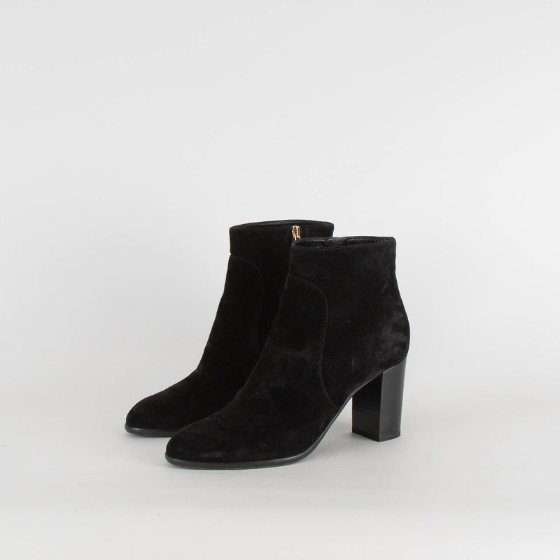 Sergio Rossi Black Suede Block Heel Ankle Boots