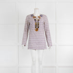 Tory Burch White Purple Embellished Kaftan Top