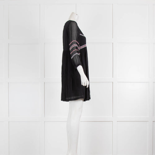 ba&sh Black White Embroidery Long Sleeve Short Dress