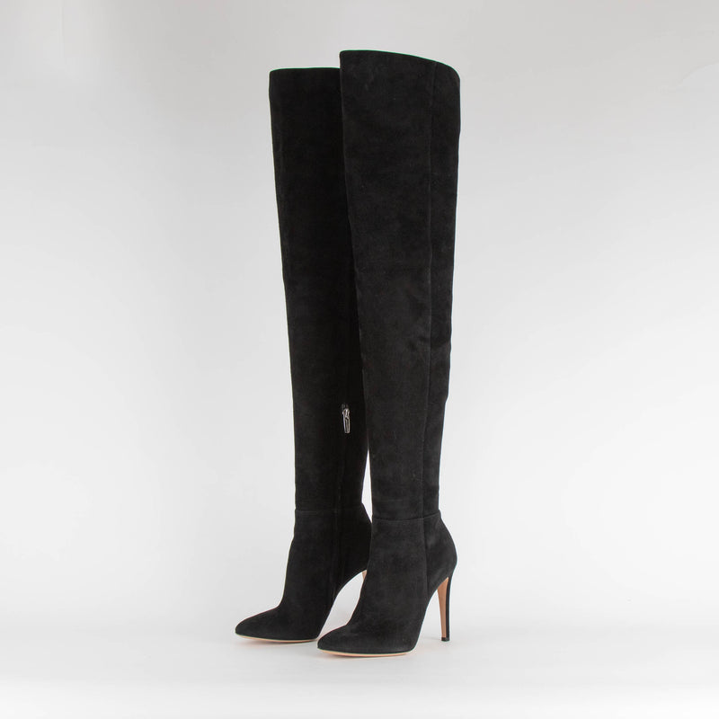 Gianvito Rossi Black Suede Over The Knee Heeled Boots