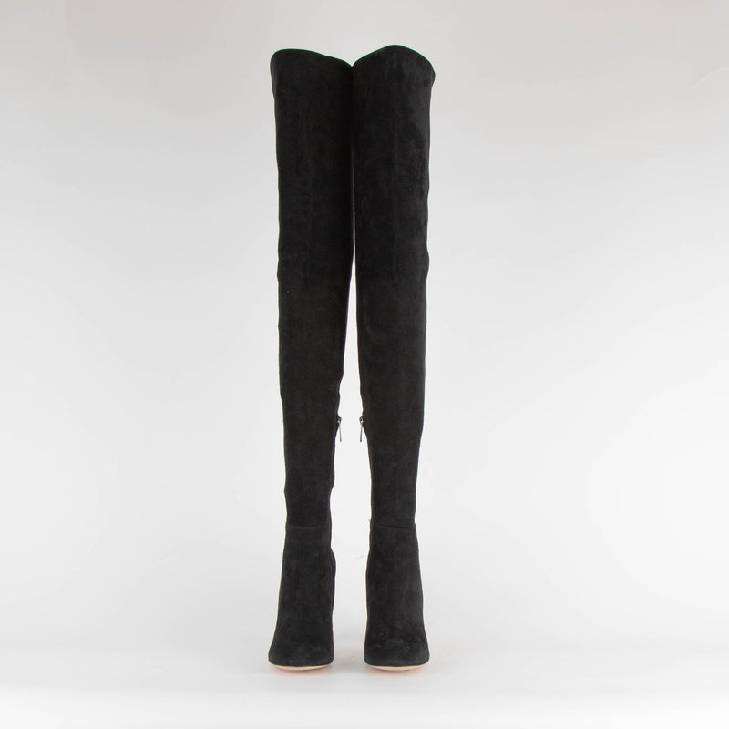 Gianvito Rossi Black Suede Over The Knee Heeled Boots