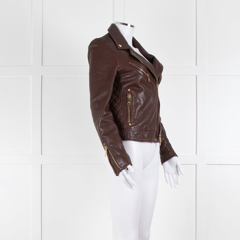 Holland & Cooper Burgundy Leather Biker Jacket