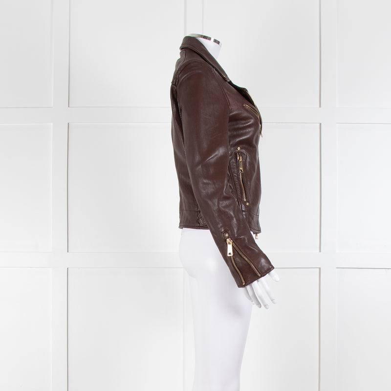 Holland & Cooper Burgundy Leather Biker Jacket