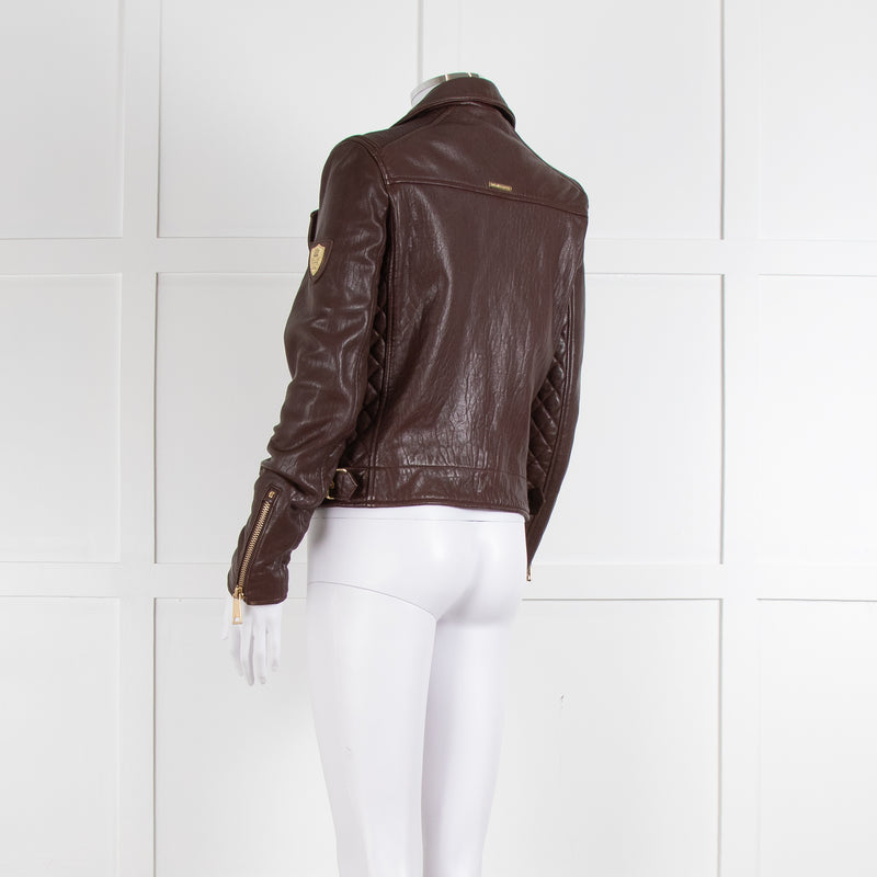 Holland & Cooper Burgundy Leather Biker Jacket