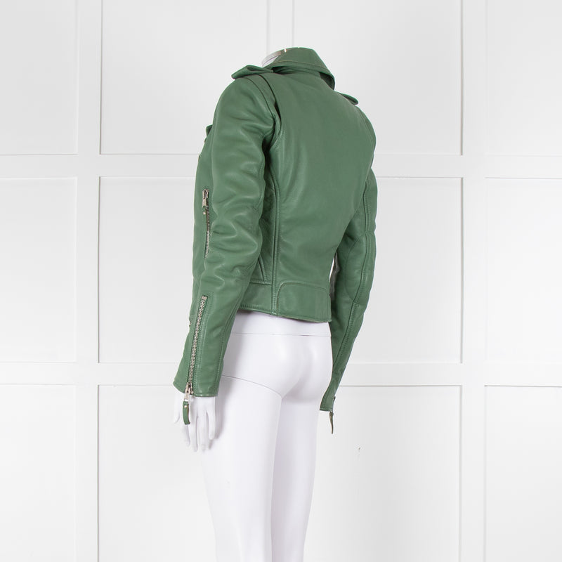 Balenciaga Green Leather Biker Jacket