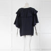 Chloe Navy Silk Blouse With Shawl Collar