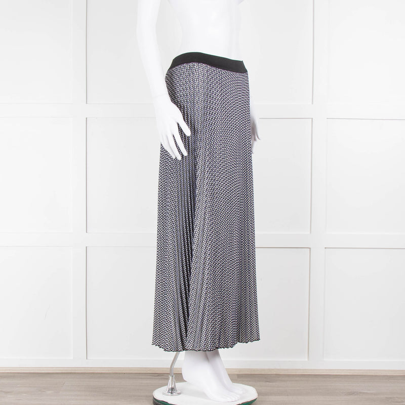 Maje Blue Micro Dogtooth Plisse Midi Skirt