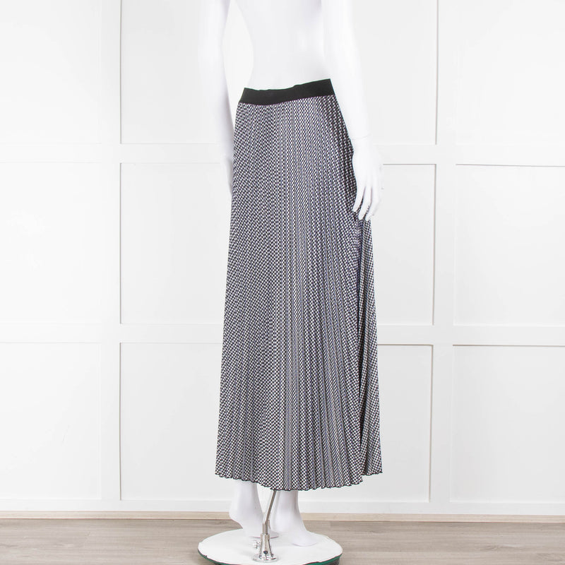 Maje Blue Micro Dogtooth Plisse Midi Skirt