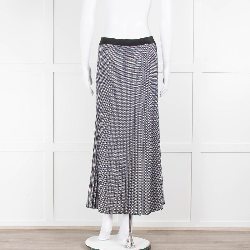 Maje Blue Micro Dogtooth Plisse Midi Skirt