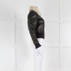 Bally Black Leather Cream Fur Collar Bomber Jacket