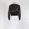 Bally Black Leather Cream Fur Collar Bomber Jacket