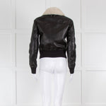 Bally Black Leather Cream Fur Collar Bomber Jacket