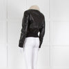 Bally Black Leather Cream Fur Collar Bomber Jacket