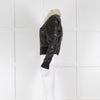 Bally Black Leather Cream Fur Collar Bomber Jacket