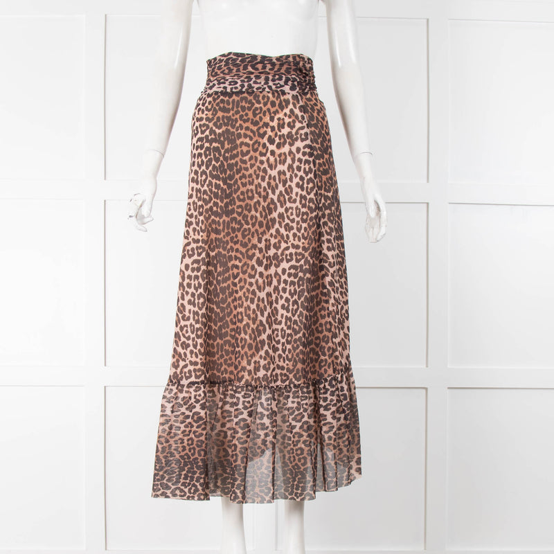 Ganni leopard wrap skirt best sale