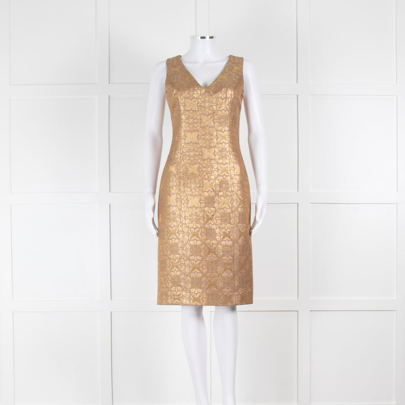 Carolina Herrera Gold Lilac Brocade Sleeveless Dress