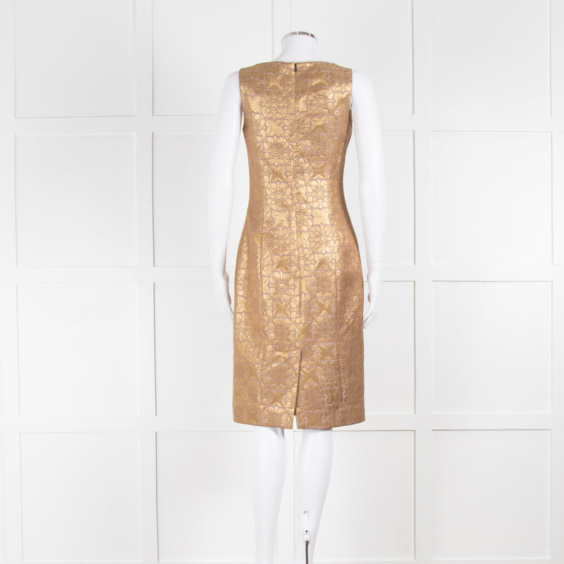 Carolina Herrera Gold Lilac Brocade Sleeveless Dress