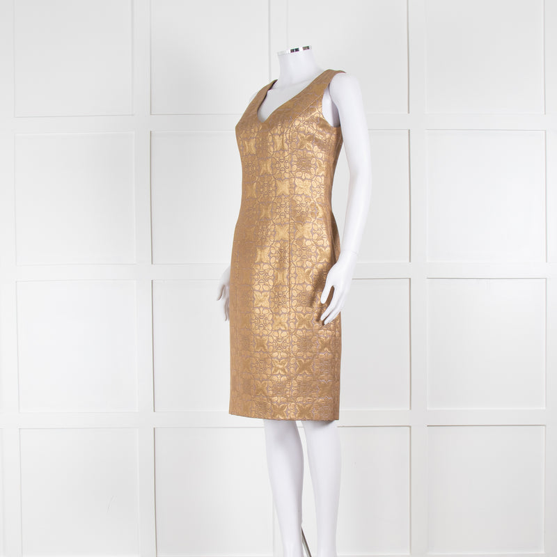 Carolina Herrera Gold Lilac Brocade Sleeveless Dress