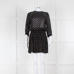 Ganni Black Cream Polka Dot Ruched Drop Waist Dress