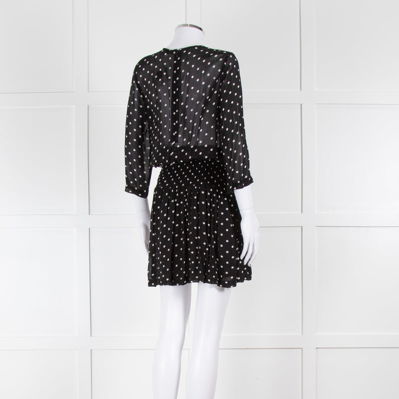 Ganni Black Cream Polka Dot Ruched Drop Waist Dress