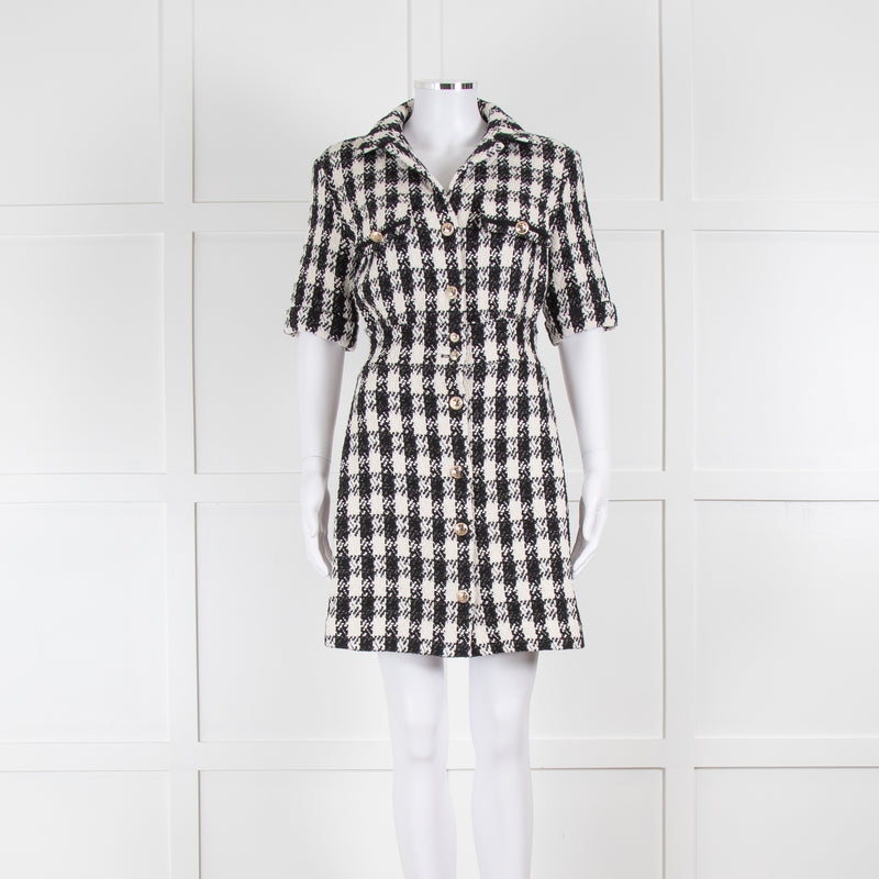 Maje Black White Check Tweedy Button Up Dress