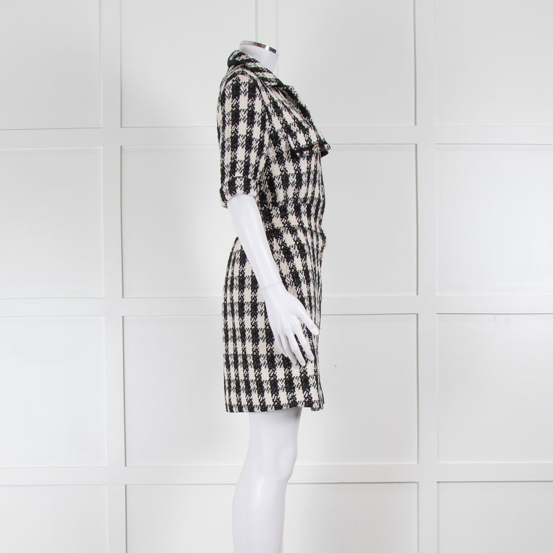 Maje Black White Check Tweedy Button Up Dress