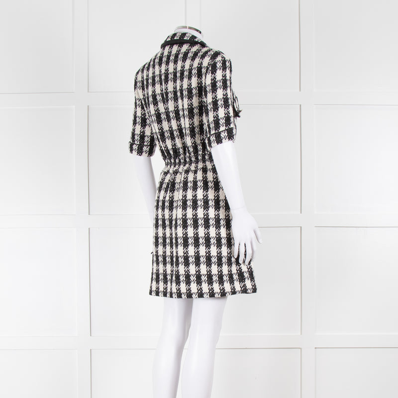 Maje Black White Check Tweedy Button Up Dress