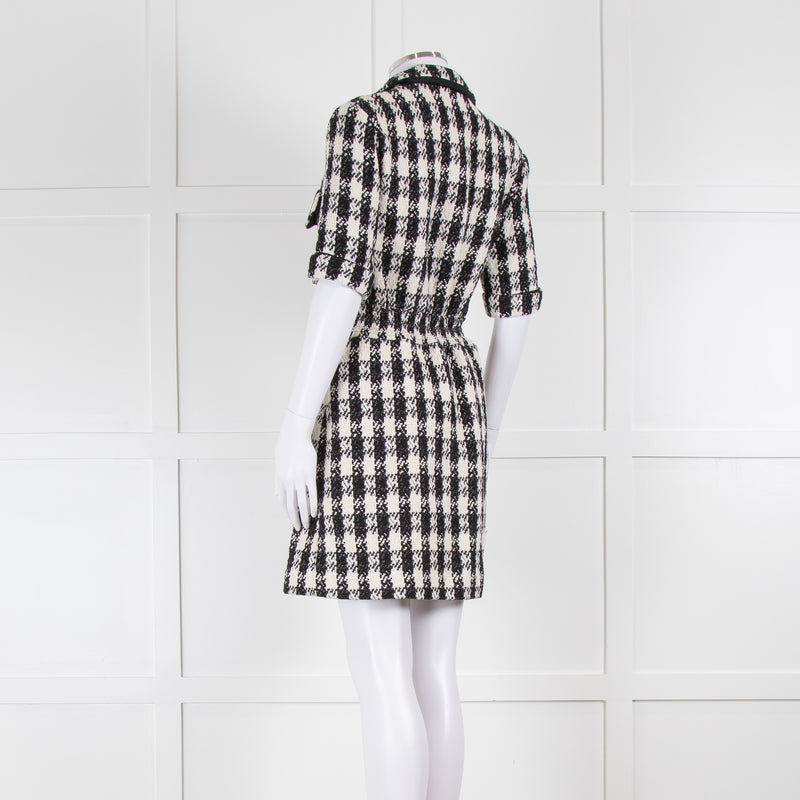 Maje Black White Check Tweedy Button Up Dress