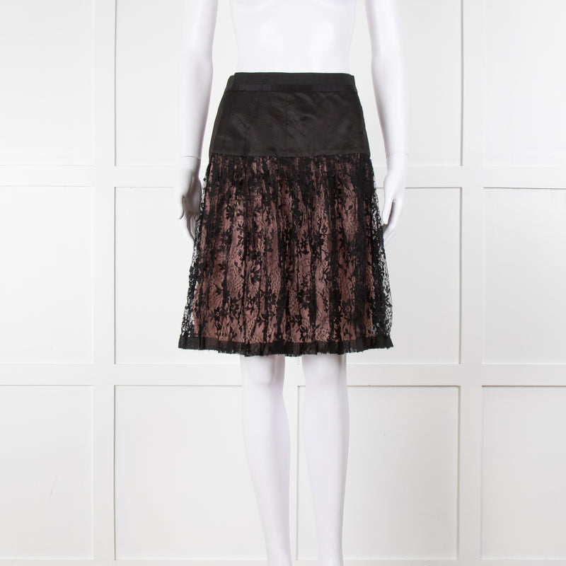 Louis Vuitton Black Lace Pink Lining Short Skirt